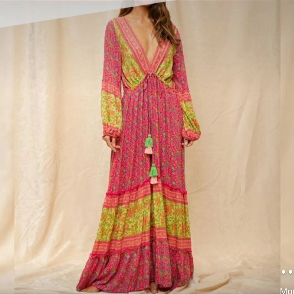RAGA Pink and Green Long Sleeve Dress